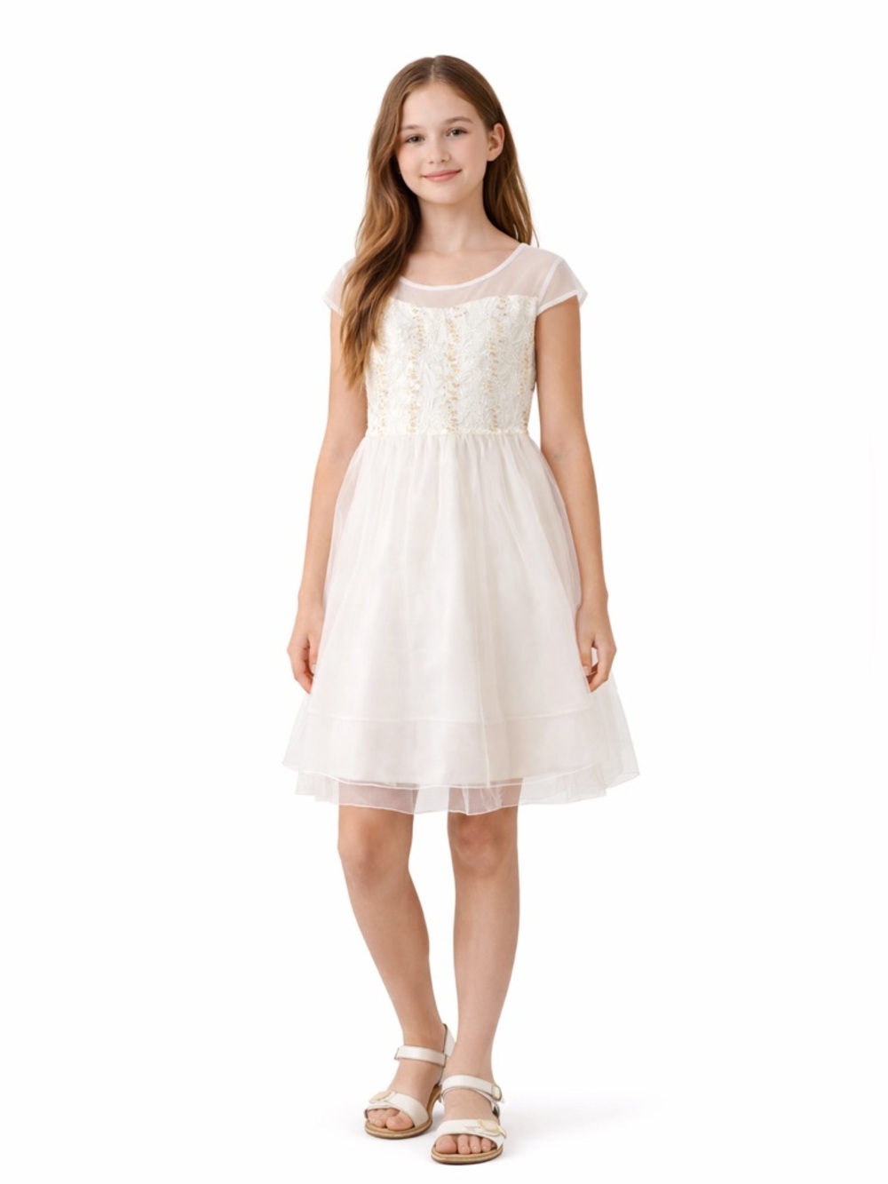 Speechless Gold Embellished Tiered Scoop Neck Dress